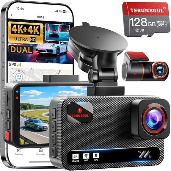 4K Dash Cam with GPS WiFi 128GB Card Included
