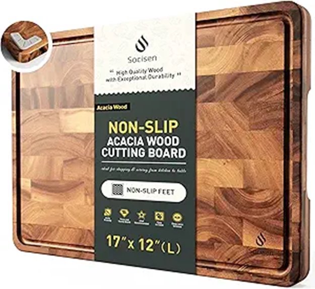 End Grain Acacia Cutting Board with Handle and Juice Groove