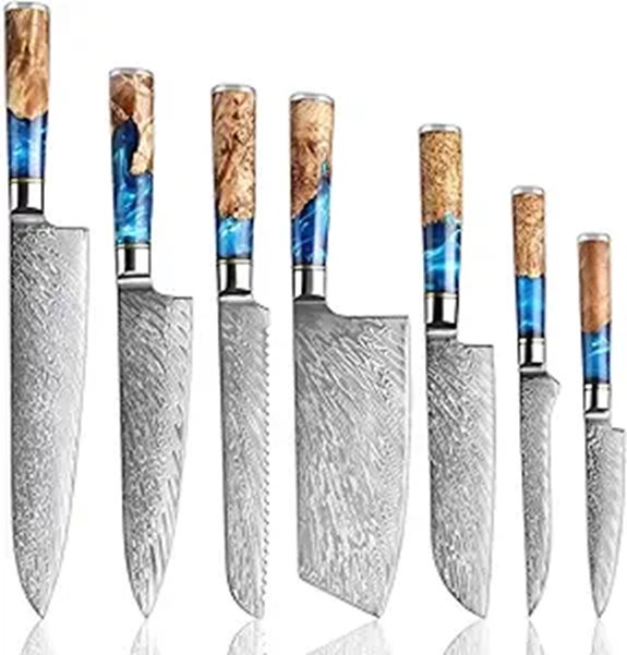 SENKEN 7-Piece Damascus Knife Set Tsunami Collection