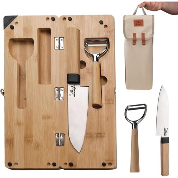 Foldable Bamboo Cutting Board Set with Knife & Peeler
