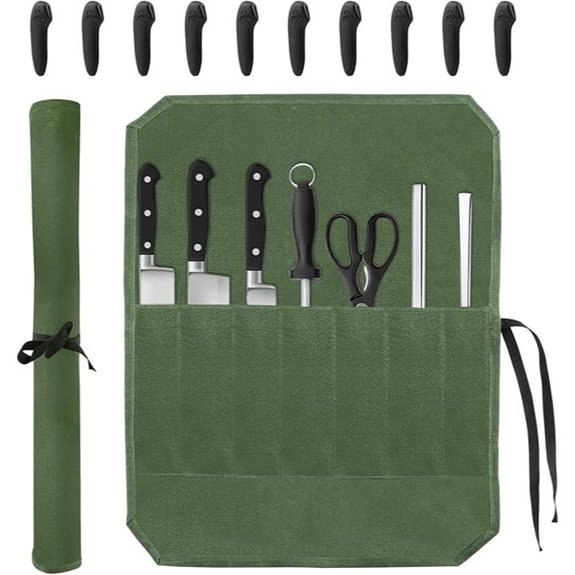 Heavy Duty Waxed Canvas Knife Roll Bag (Green)