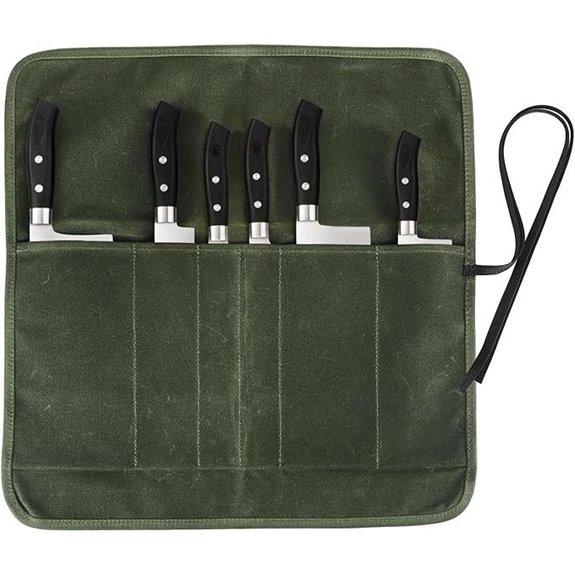 Heavy Duty Green Chef Knife Roll Bag with 6 Slots