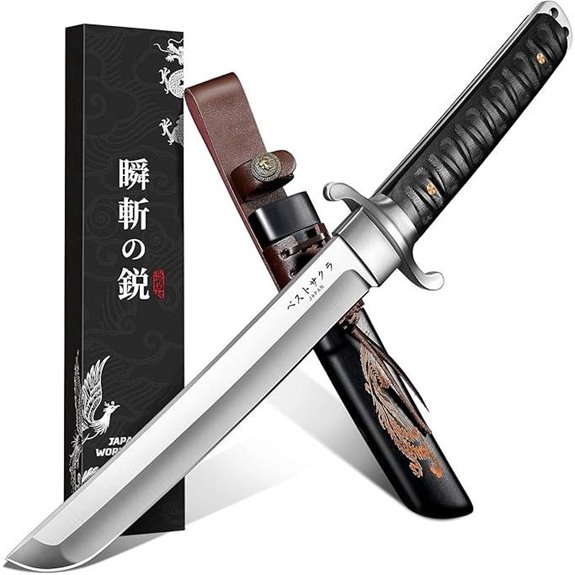 Japanese Fixed Blade Tanto Knife with Phoenix Sheath