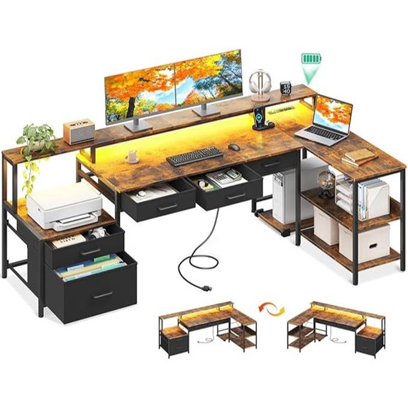 AODK L-Shaped Desk with Storage & Power Outlet