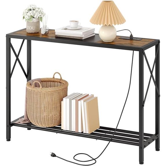 Tajsoon Console Table with Charging Station and Shelves