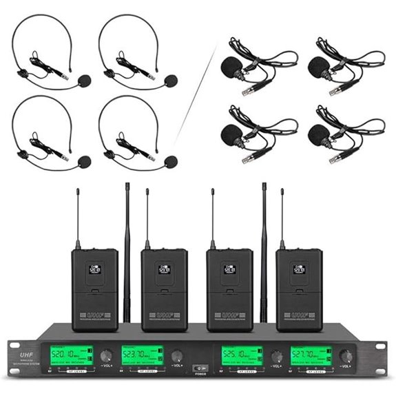 Wireless UHF Microphone System with 4 Lavalier Mics